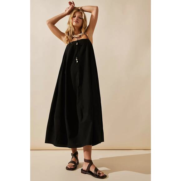 Free People Struttin Solid Black Sleeveless Square Neck Midi Dress Size XS - Picture 1 of 12